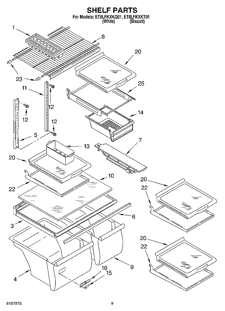 SHELF, OPTIONAL Diagram and Parts List for ET8LFKXKQ01  Whirlpool Refrigerator