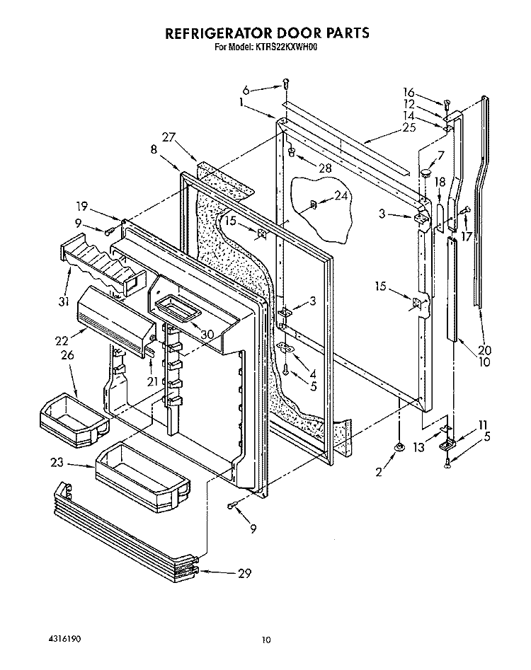 REFRIGERATOR DOOR Diagram and Parts List for KTRS22KXAL00  KitchenAid Refrigerator