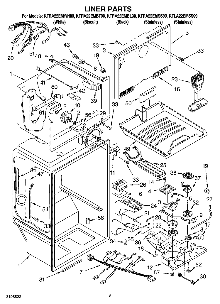 LINER PARTS Diagram and Parts List for KTRA22EMWH00  KitchenAid Refrigerator