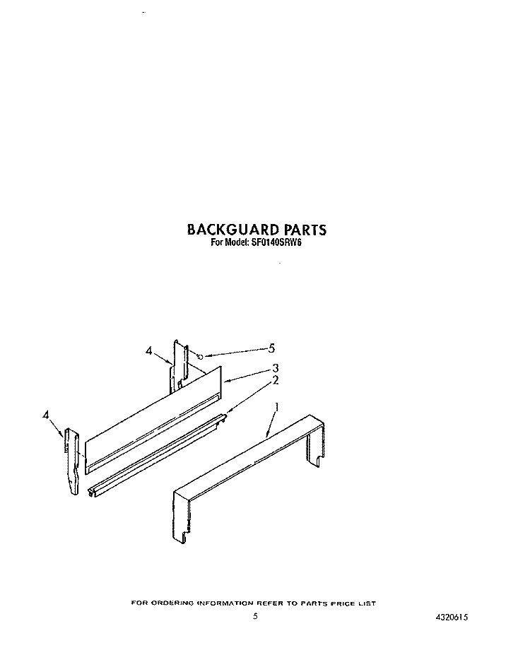 BACKGUARD Diagram and Parts List for SF0140SRW6  Whirlpool Range
