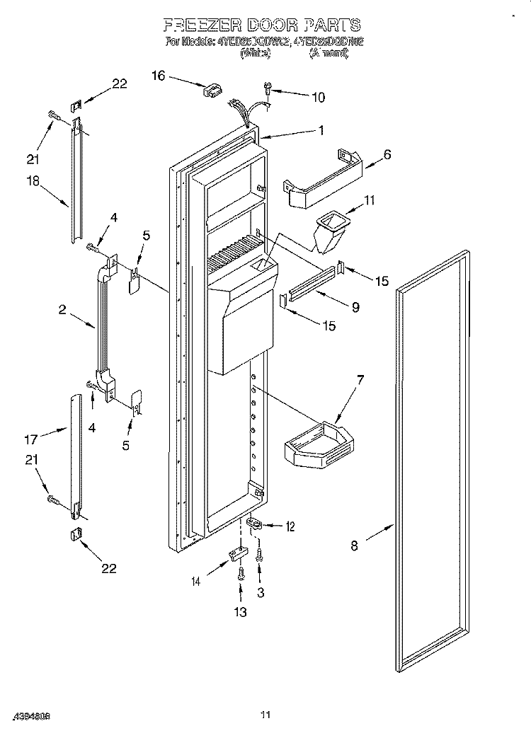 FREEZER DOOR Diagram and Parts List for 4YED25DQDN02  Whirlpool Refrigerator