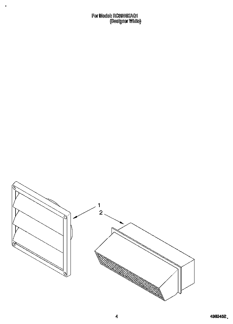 OPTIONAL WALL CAP ACCESSORIES Diagram and Parts List for RC8900XAQ1  Whirlpool Cooktop