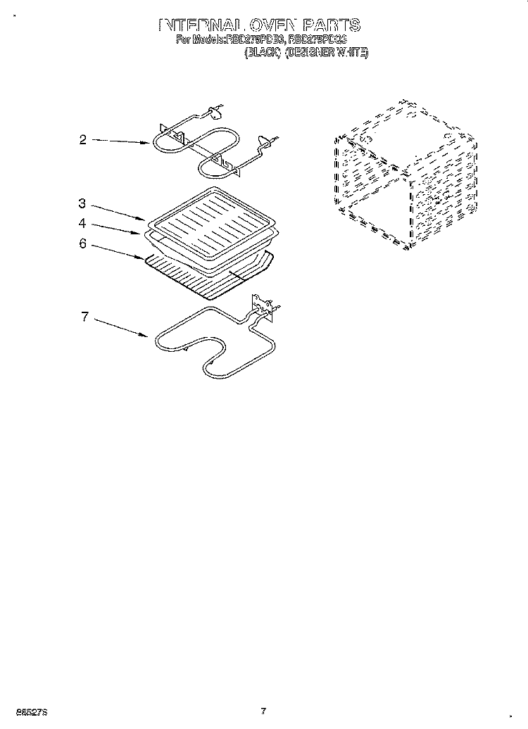 INTERNAL OVEN Diagram and Parts List for RBD275PDB3  Whirlpool Wall Oven