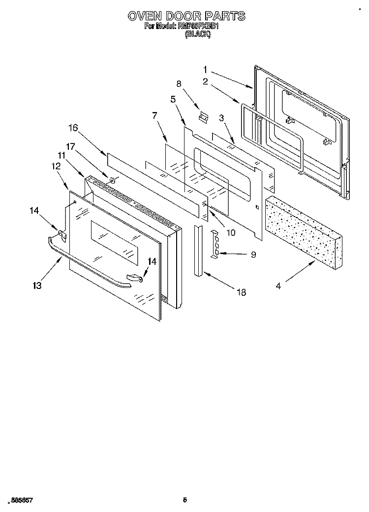 OVEN DOOR Diagram and Parts List for RM765PXBB1  Whirlpool Wall Oven