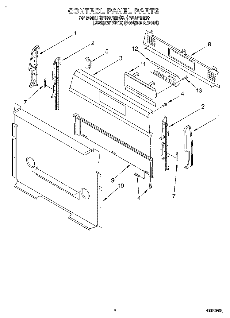 CONTROL PANEL Diagram and Parts List for SF385PEEZ0  Whirlpool Range