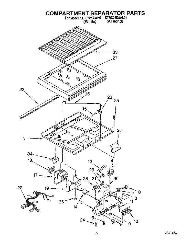 COMPARTMENT SEPARATOR Diagram and Parts List for KTRC22KAAL01  Whirlpool Refrigerator