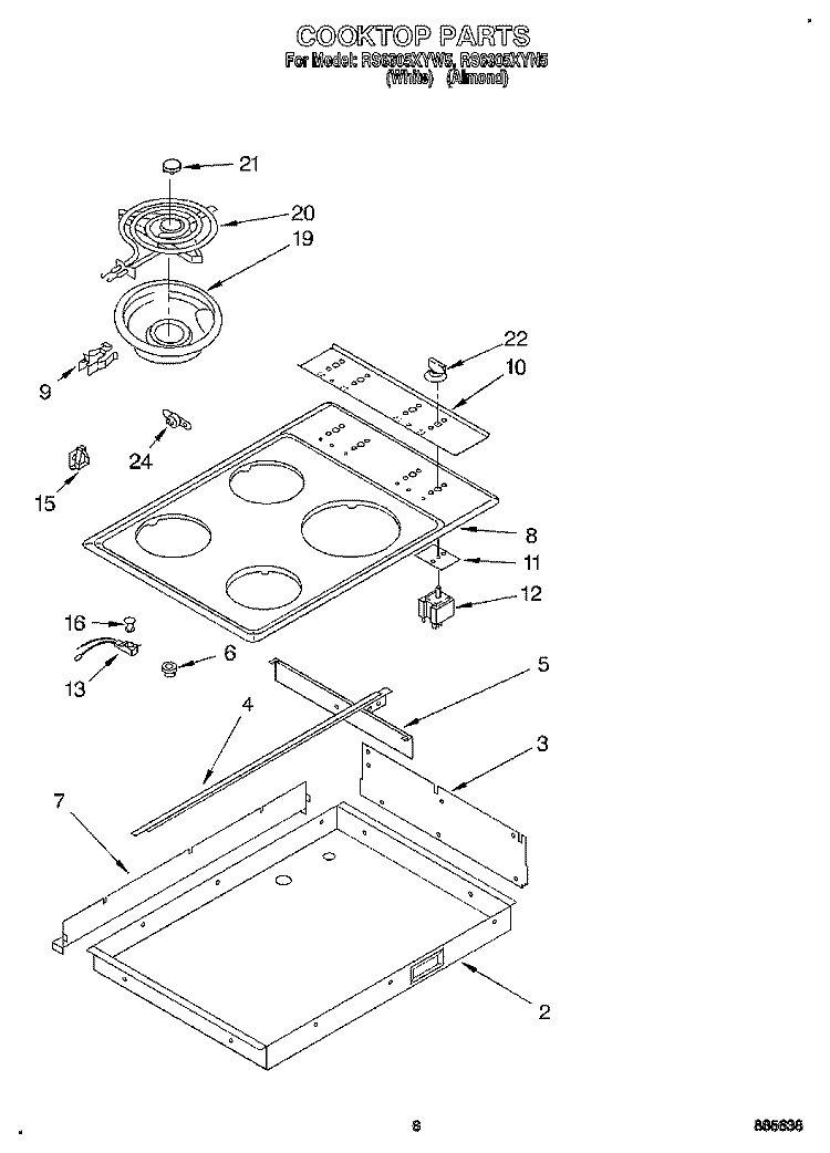 COOKTOP Diagram and Parts List for RS6305XYW5  Whirlpool Range