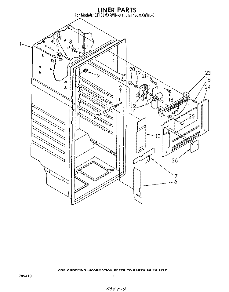 LINER Diagram and Parts List for ET16JMXRWR0  Whirlpool Refrigerator