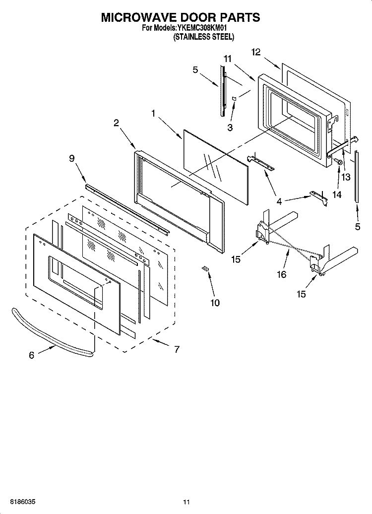 MICROWAVE DOOR PARTS, OPTIONAL PARTS Diagram and Parts List for YKEMC308KM01  KitchenAid Microwave Oven Combo