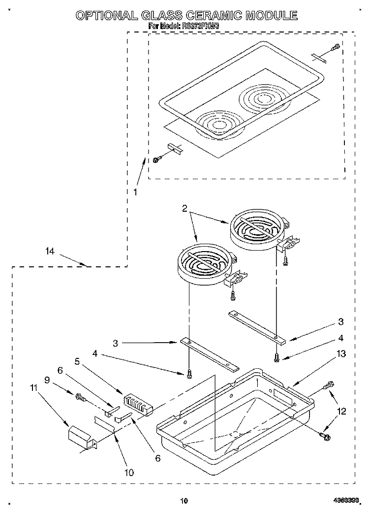 OPTIONAL GLASS CERAMIC MODULE Diagram and Parts List for RS373PXW3  Whirlpool Range