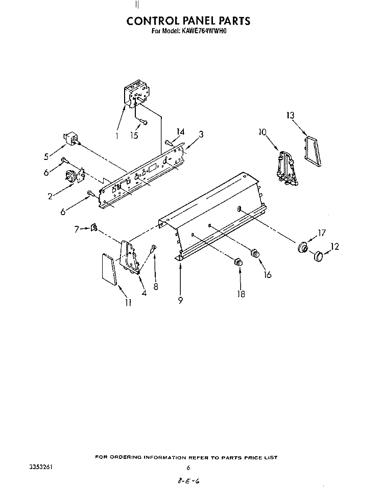 CONTROL PANEL Diagram and Parts List for KAWE764WWH0  KitchenAid Washer