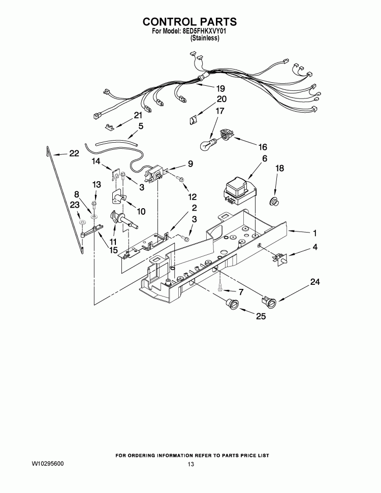 CONTROL PARTS Diagram and Parts List for 8ED5FHKXVY01  Whirlpool Refrigerator