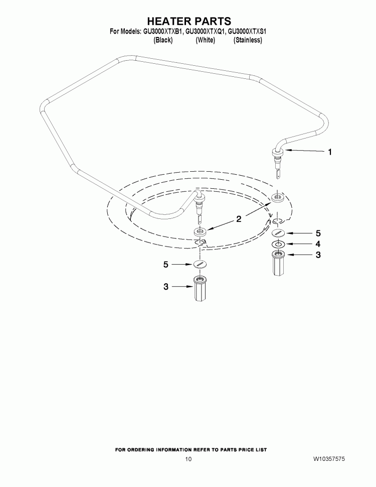 HEATER PARTS Diagram and Parts List for GU3000XTXS1  Whirlpool Dishwasher