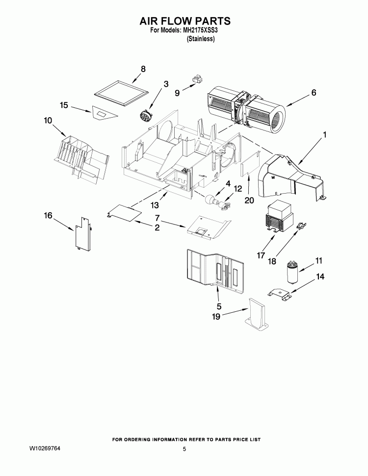 AIR FLOW PARTS Diagram and Parts List for MH2175XSS3  Whirlpool Microwave