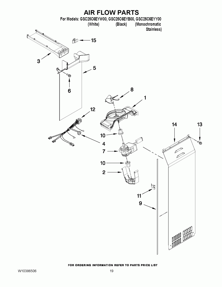 AIR FLOW PARTS Diagram and Parts List for GSC25C6EYY00  Whirlpool Refrigerator