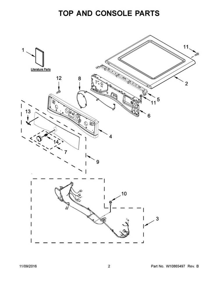 Top And Console Parts Diagram and Parts List for WED9290FW0  Whirlpool Dryer