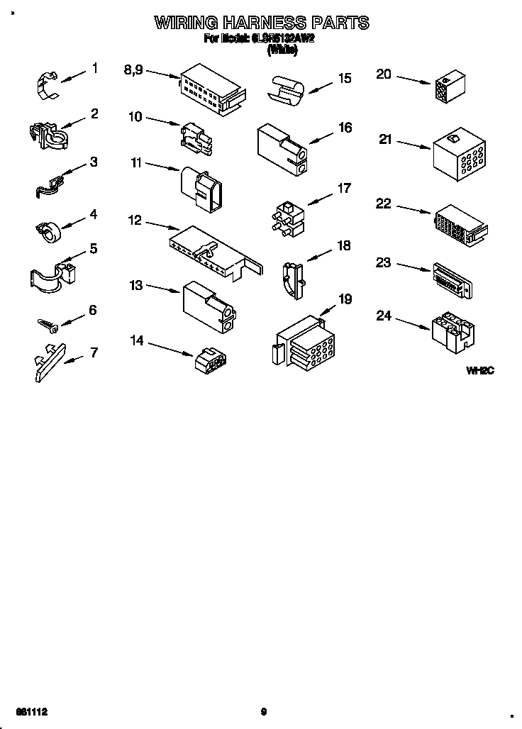 Wiring Harness Diagram and Parts List for 6LSR5132AW2  Whirlpool Washer