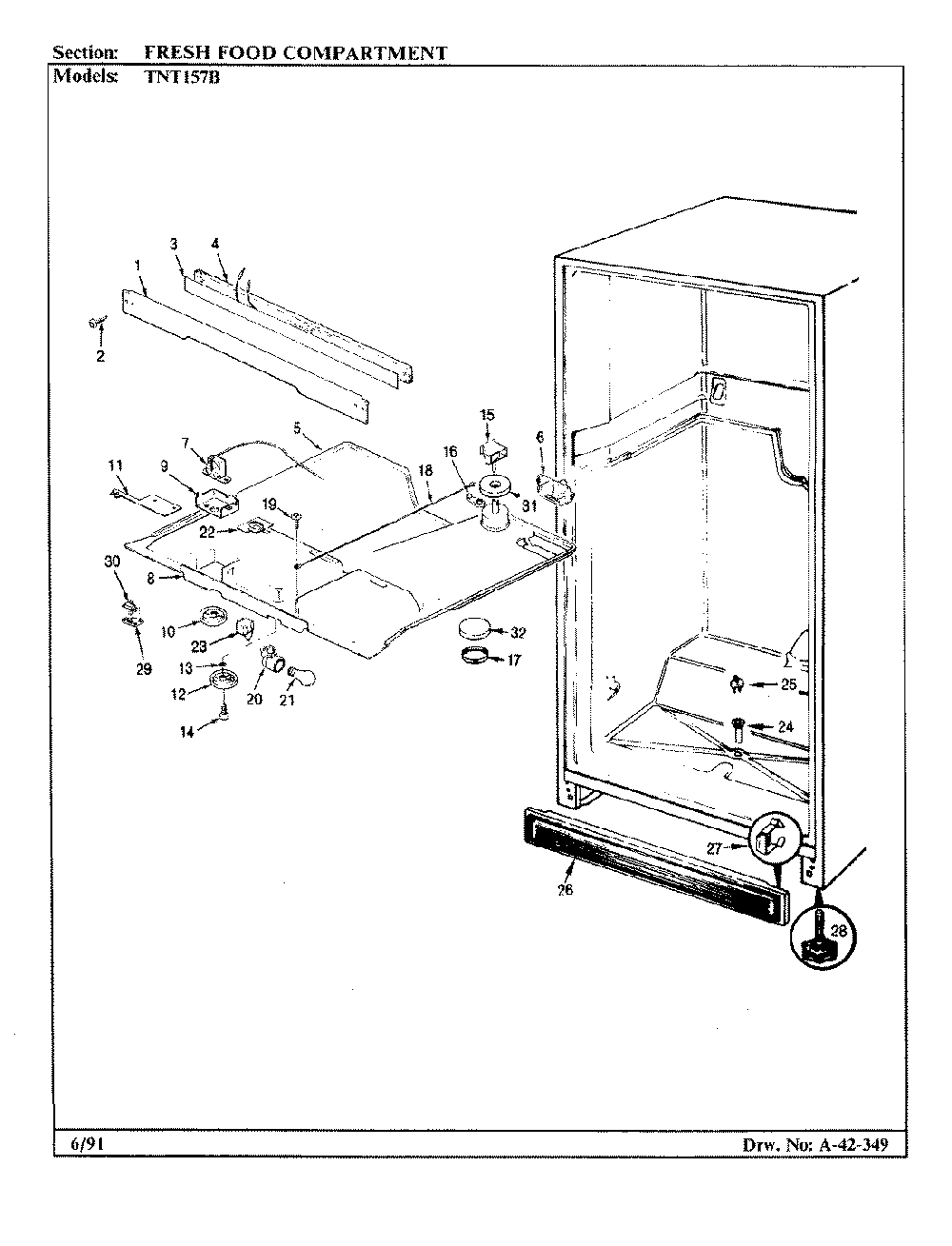 03 - Fresh Food Compartment Diagram and Parts List for TNT157BA  Whirlpool Refrigerator