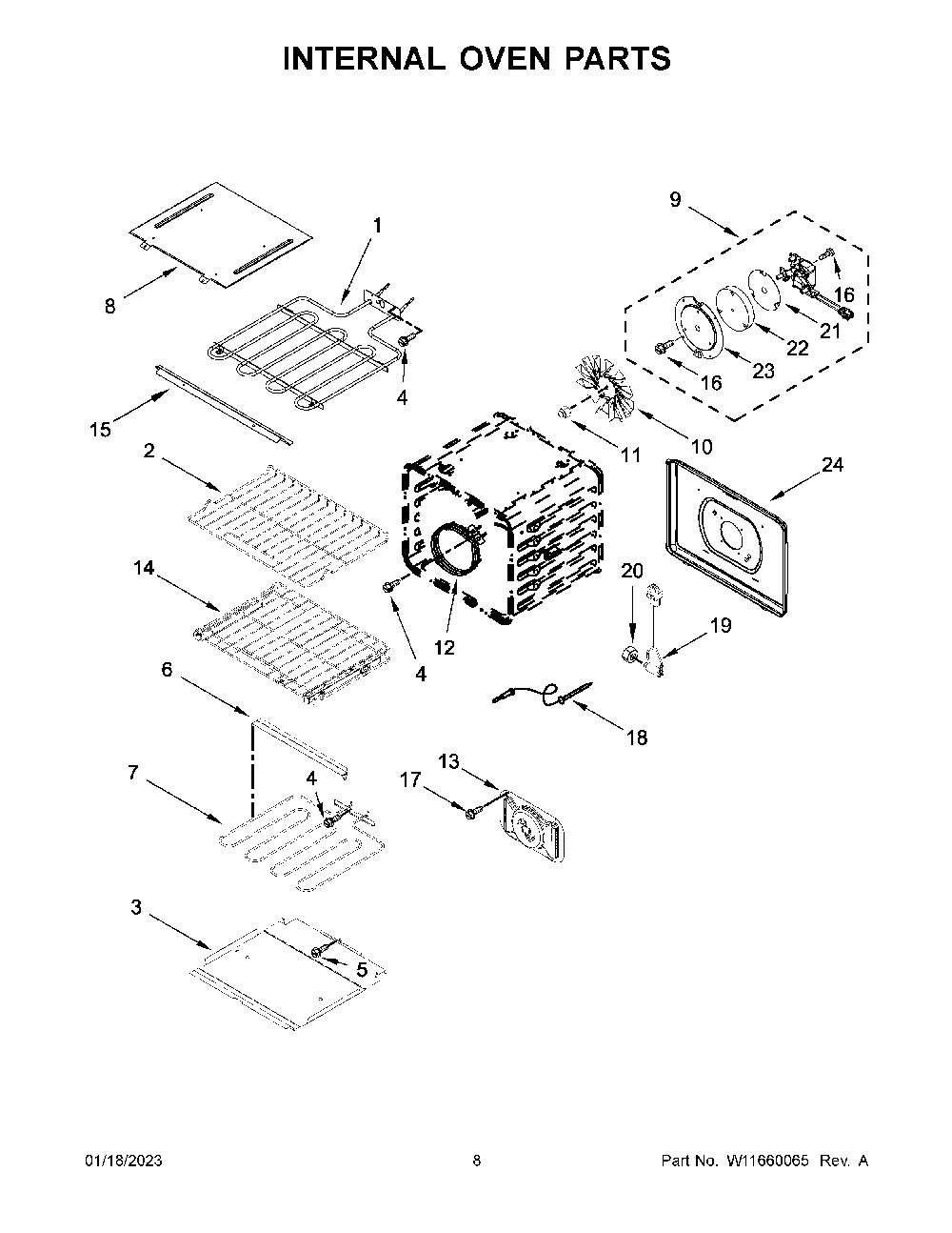Internal Oven Parts Diagram and Parts List for KOCE507ESS21  KitchenAid Microwave Oven Combo