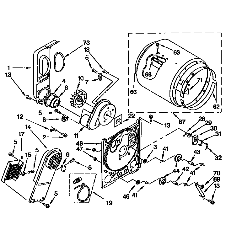 Bulkhead Diagram and Parts List for LEC6858AQ3  Whirlpool Dryer