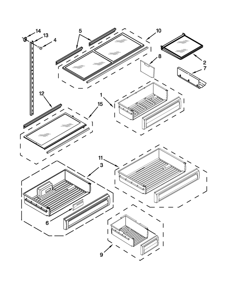 Shelf Parts Diagram and Parts List for KBLO36FTX08  KitchenAid Refrigerator