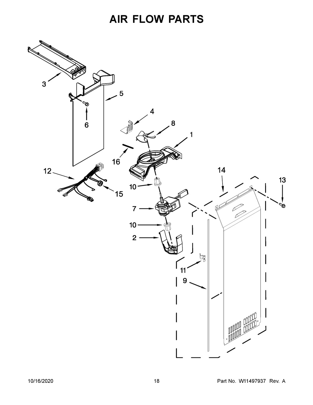Air Flow Parts Diagram and Parts List for KRSF705HBS01  Whirlpool Refrigerator