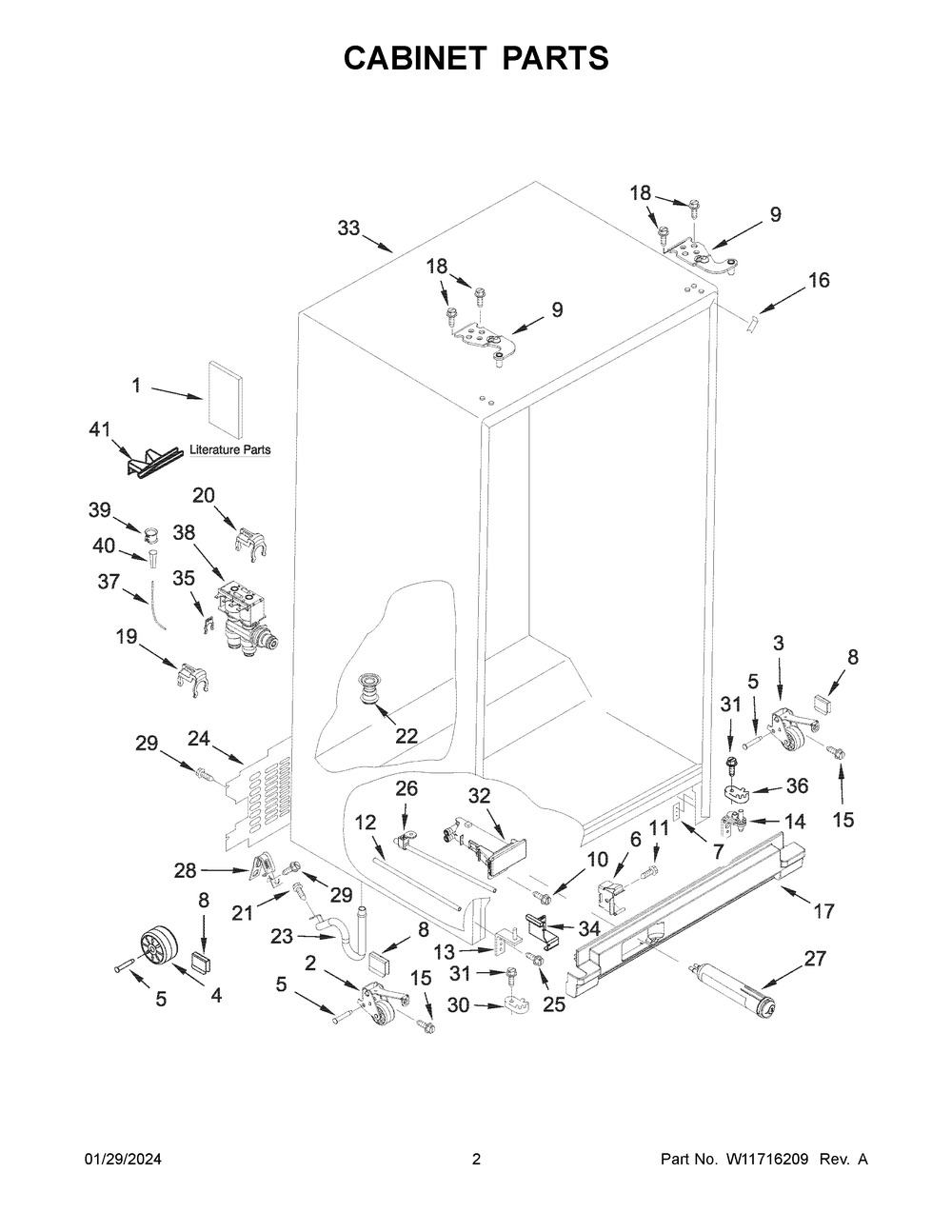Cabinet Parts Diagram and Parts List for WRS335SDHB07  Whirlpool Refrigerator