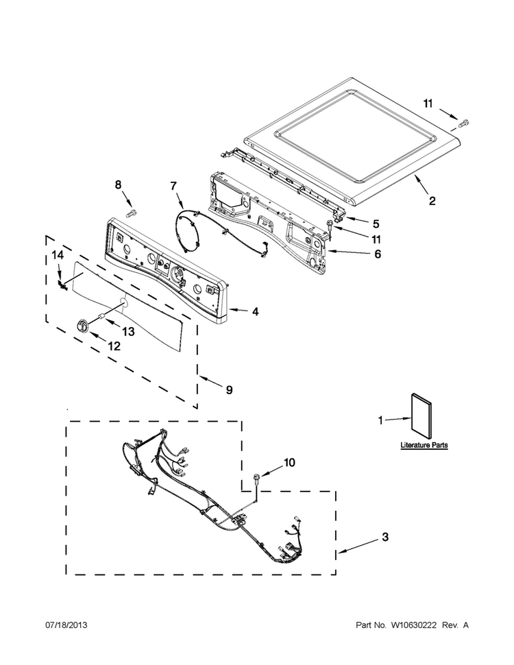 Top And Console Parts Diagram and Parts List for WGD80HEBW1  Whirlpool Dryer