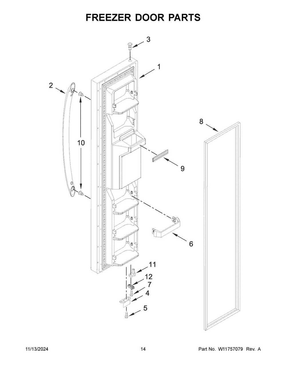 08 - Freezer Door Parts Diagram and Parts List for ASI2575GRB12  Whirlpool Refrigerator