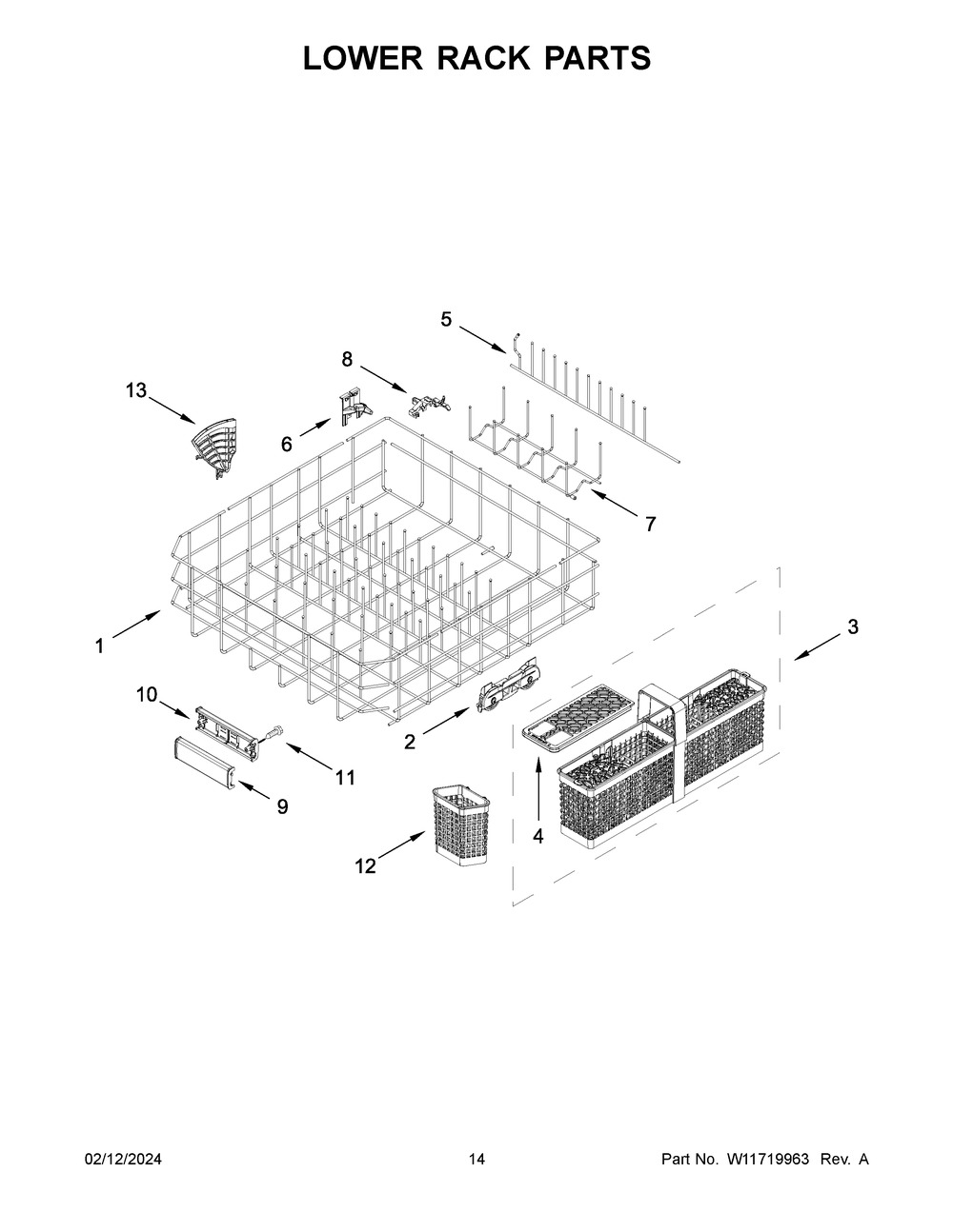 Lower Rack Parts Diagram and Parts List for KDPM804KPS2  KitchenAid Dishwasher