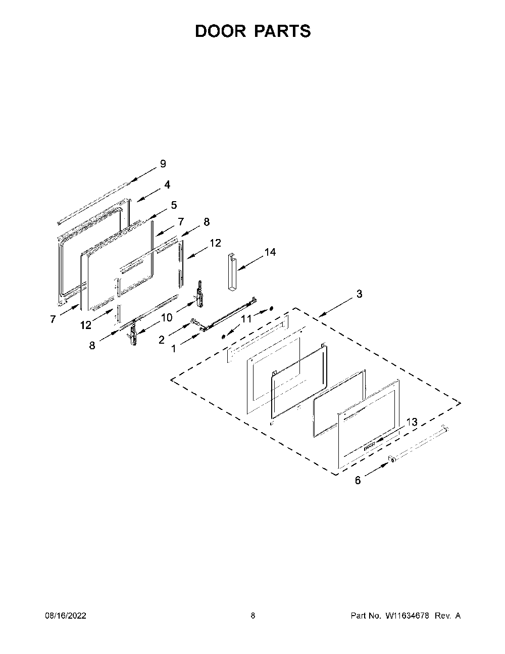 Door Parts Diagram and Parts List for KSGG700ESS6  KitchenAid Range