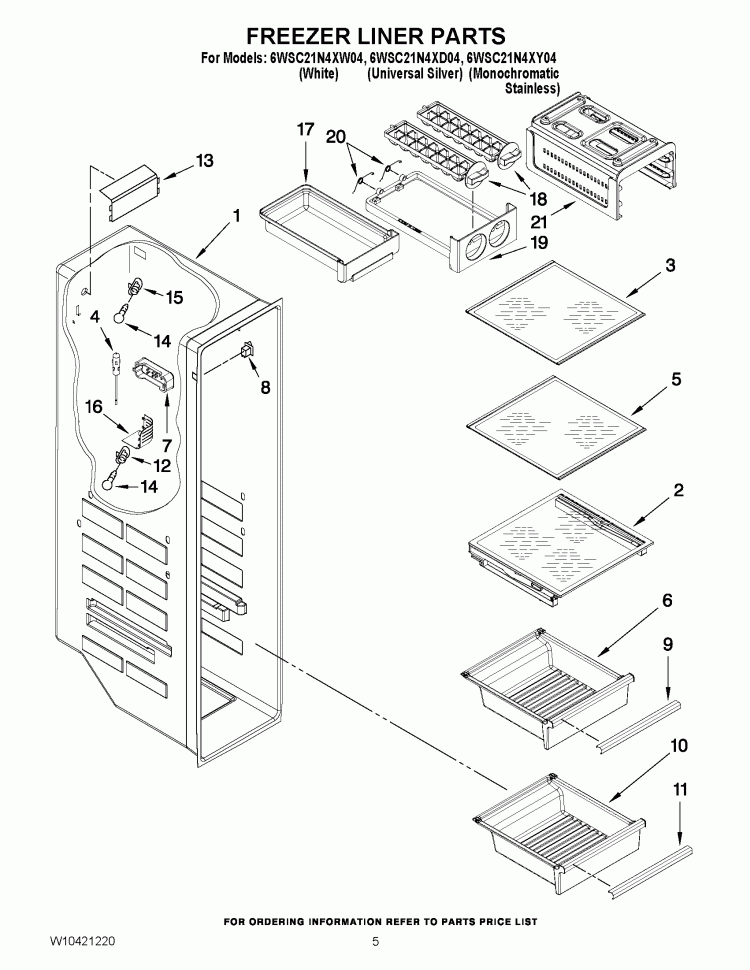 FREEZER LINER PARTS Diagram and Parts List for 6WSC21N4XY04  Whirlpool Refrigerator