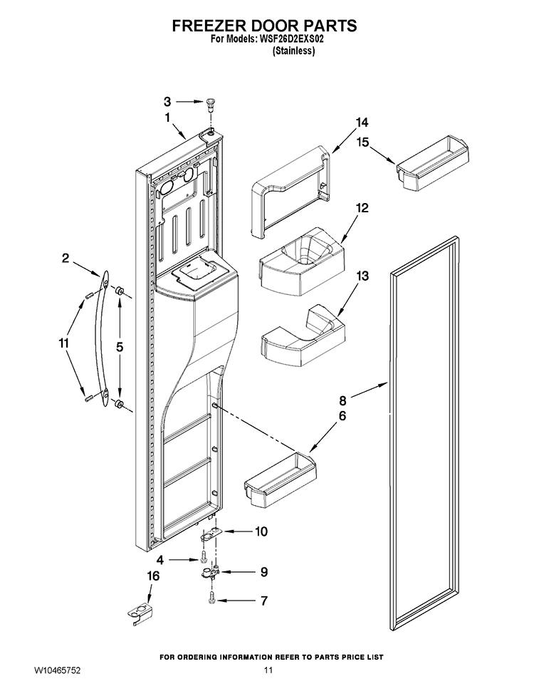 FREEZER DOOR PARTS Diagram and Parts List for WSF26D2EXS02  Whirlpool Refrigerator