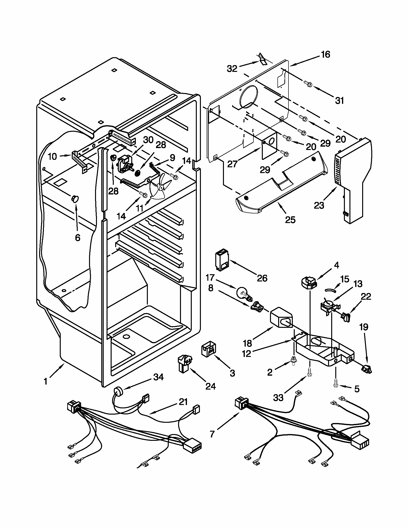 Liner Parts Diagram and Parts List for ST14CKXSQ02  Whirlpool Refrigerator