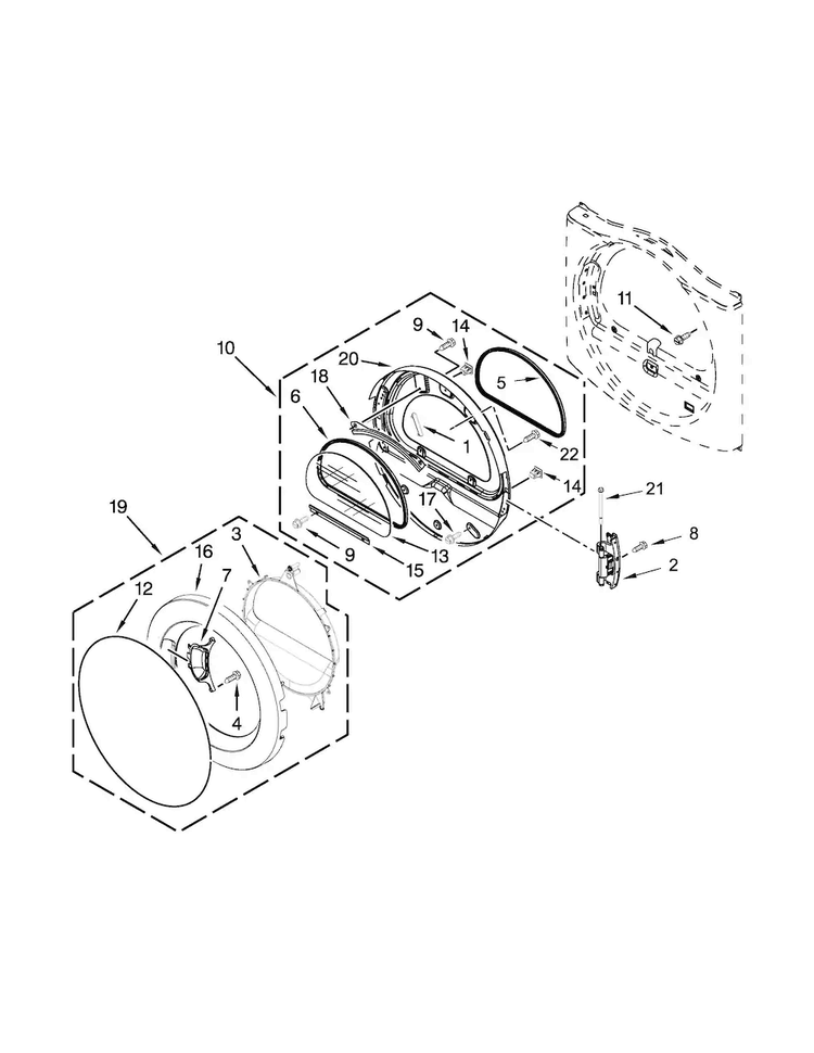 Door Parts Diagram and Parts List for CED9050AW0  Whirlpool Dryer