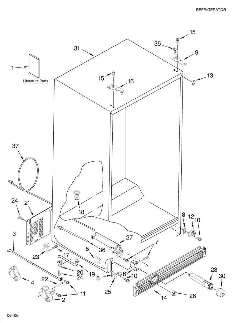 Cabinet Parts Diagram and Parts List for KSCS25INMS00  KitchenAid Refrigerator