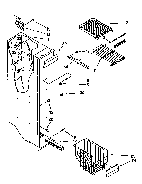 Freezer Liner Diagram and Parts List for KSRP27QBL00  KitchenAid Refrigerator