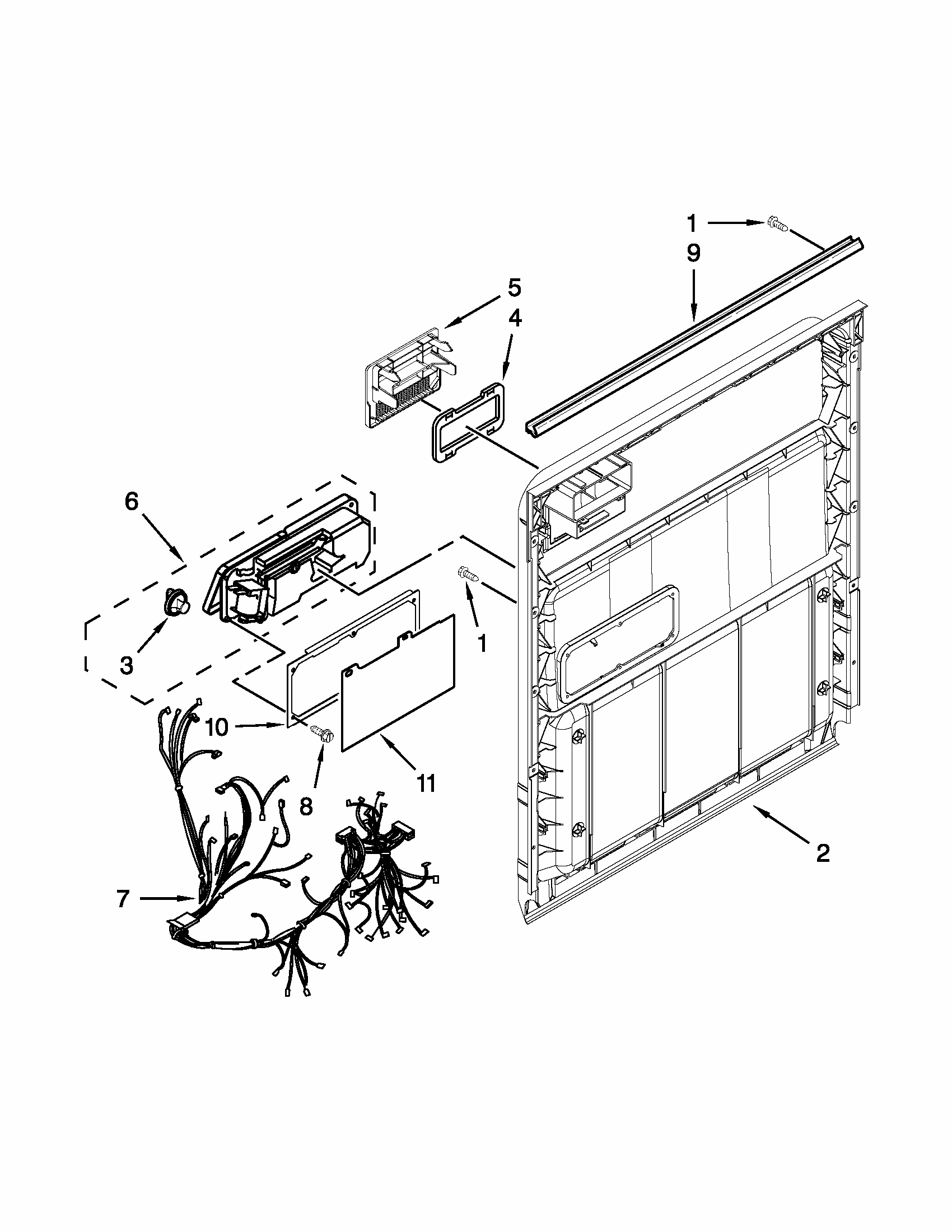 Inner Door Parts Diagram and Parts List for 66513073K214  Kenmore Dishwasher