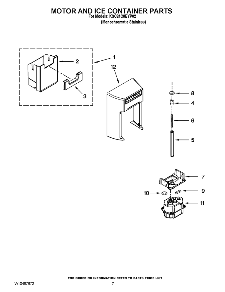 MOTOR AND ICE CONTAINER PARTS Diagram and Parts List for KSC24C8EYP02  KitchenAid Refrigerator