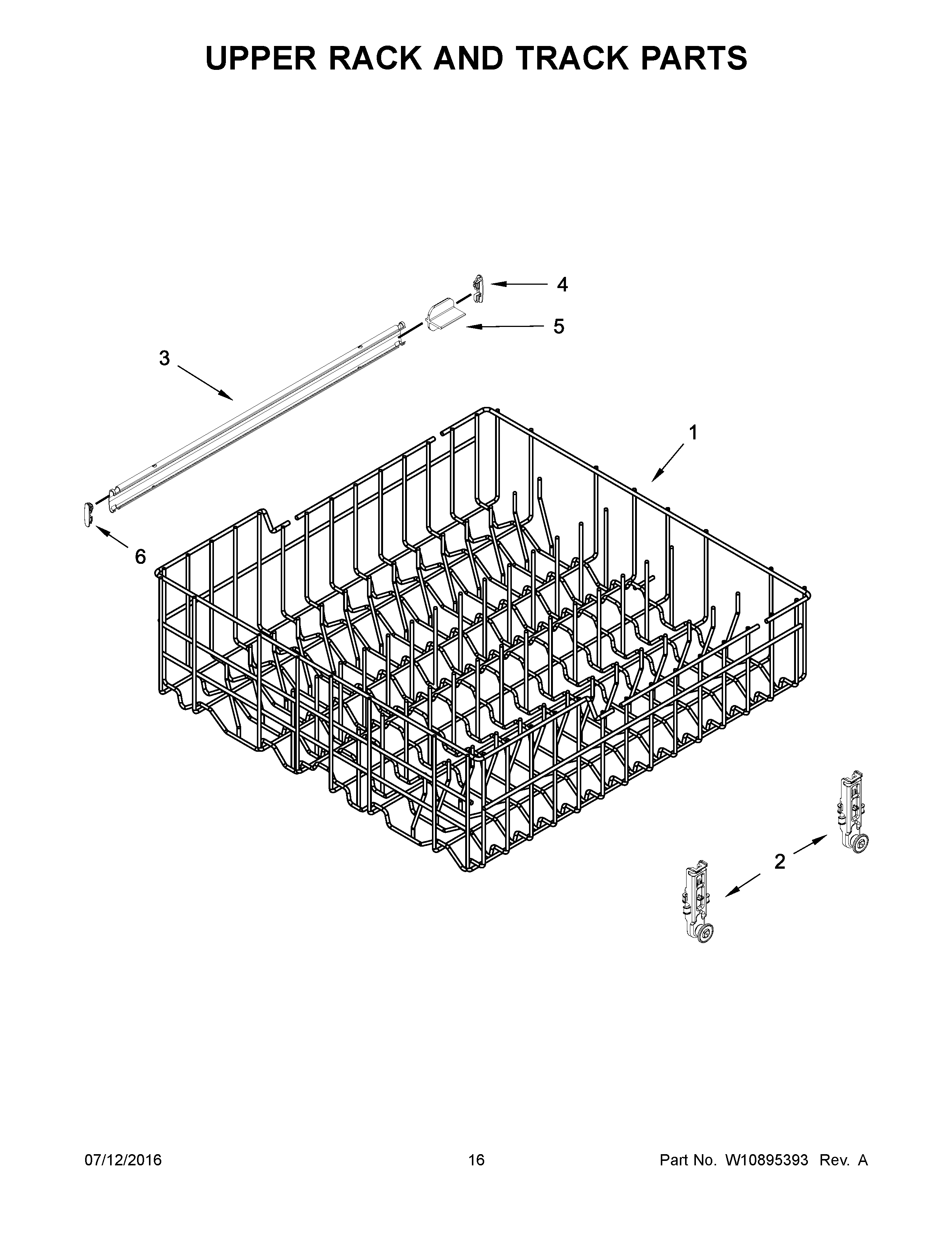 Upper Rack And Track Parts Diagram and Parts List for 66514422N511  Kenmore Dishwasher