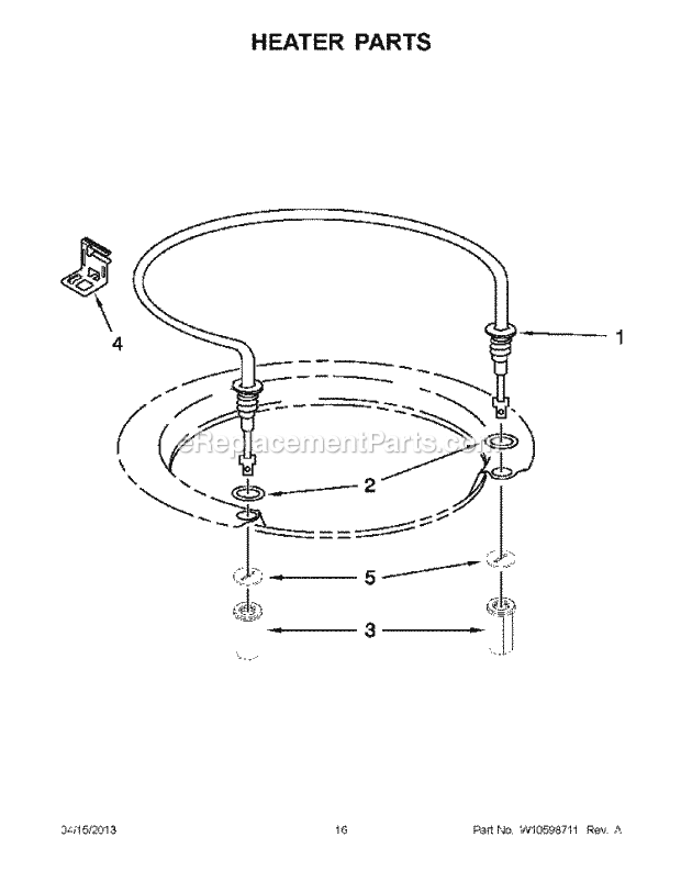 Heater Parts Diagram and Parts List for WDT710PAYH4  Whirlpool Dishwasher