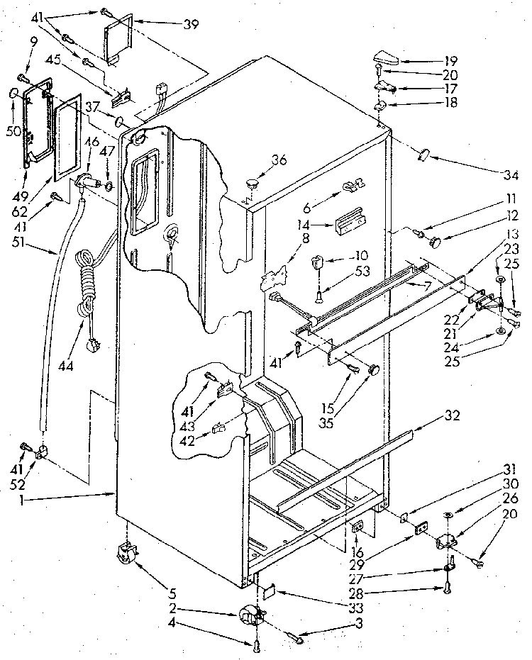 Cabinet Diagram and Parts List for ET18GKXSN0A  Whirlpool Refrigerator
