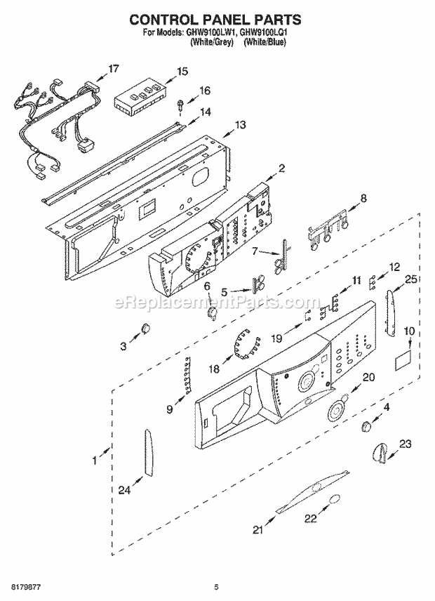 DOOR AND PANEL Diagram and Parts List for GHW9100LW1  Whirlpool Washer