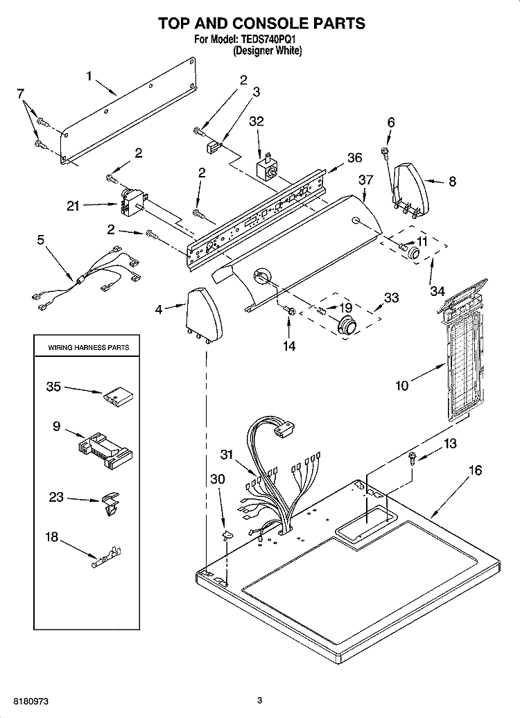 TOP AND CONSOLE PARTS Diagram and Parts List for TEDS740PQ1  Estate Dryer