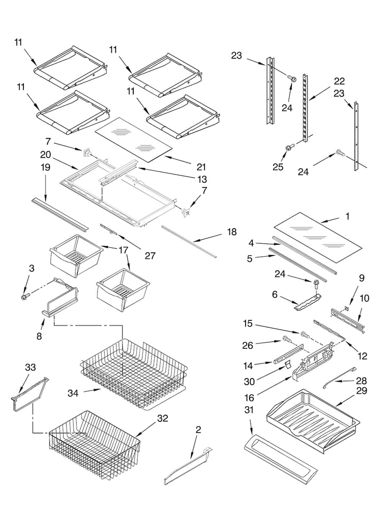 Shelf Parts Diagram and Parts List for GX5SHDXTQ11  Whirlpool Refrigerator