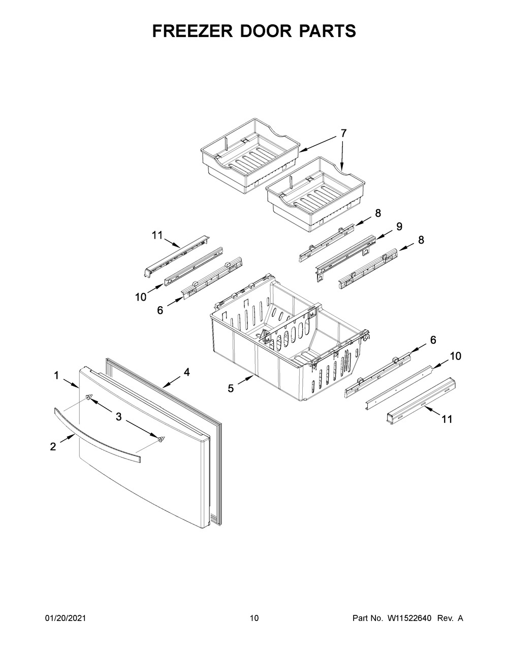 Freezer Door Parts Diagram and Parts List for WRF550CDHZ04  Whirlpool Refrigerator