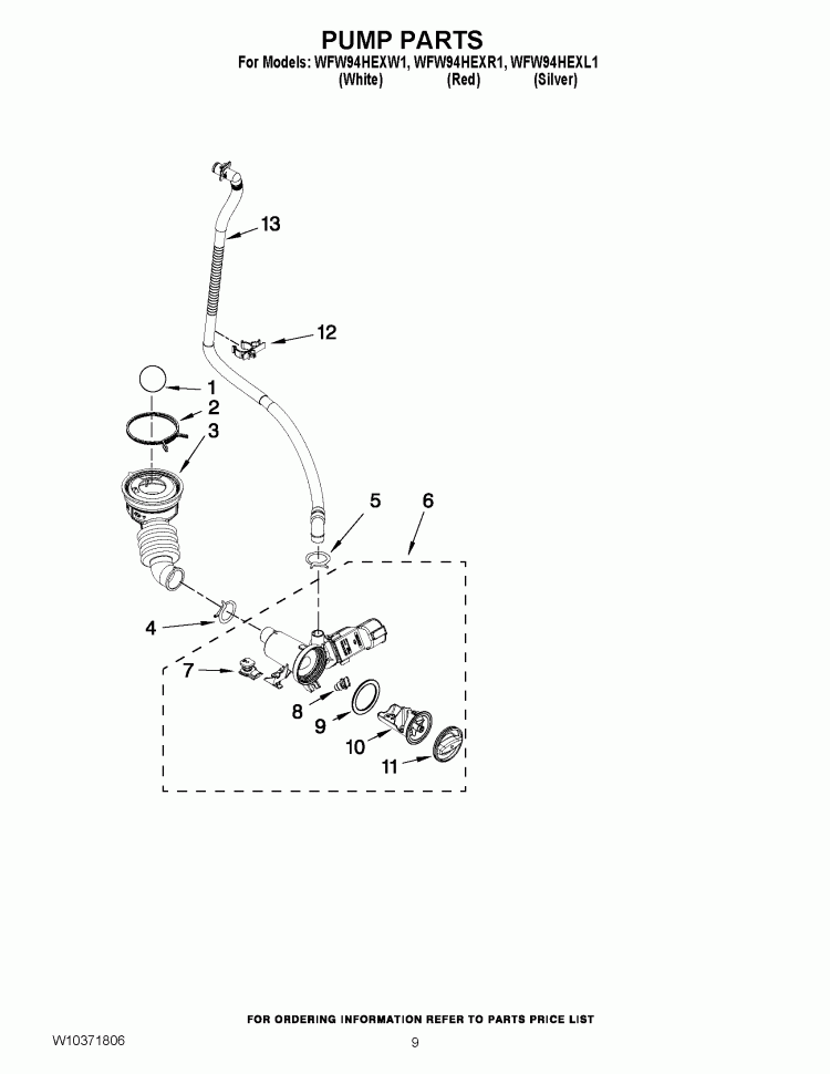 PUMP PARTS Diagram and Parts List for WFW94HEXR1  Whirlpool Washer