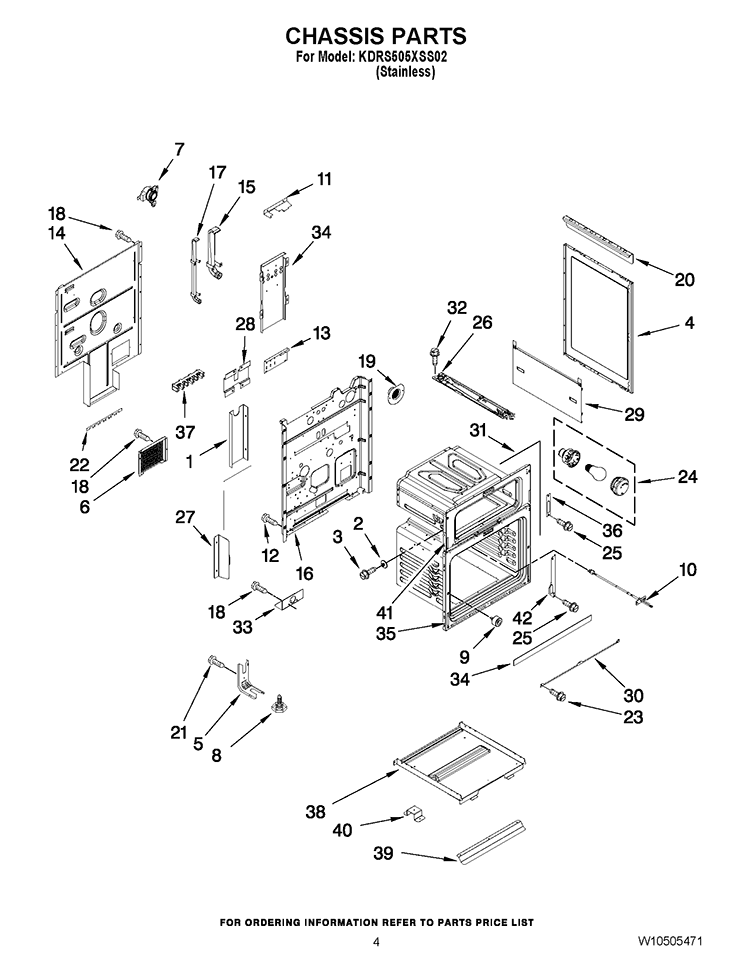 CHASSIS PARTS Diagram and Parts List for KDRS505XSS02  KitchenAid Range