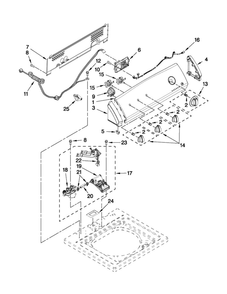 Controls And Water Inlet Parts Diagram and Parts List for 11021112011  Kenmore Washer