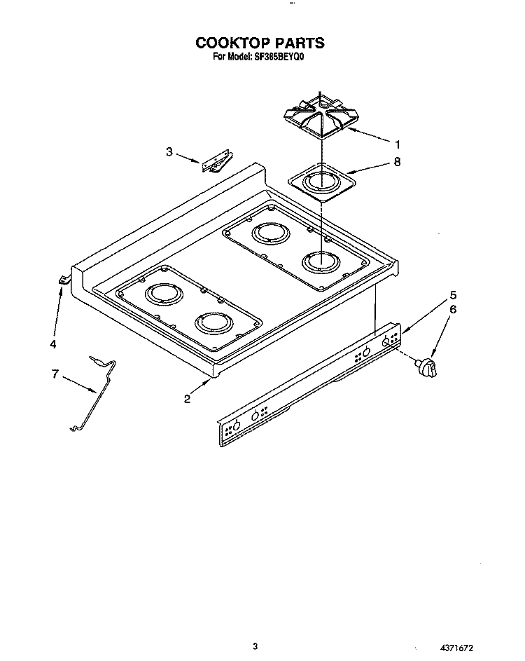 COOKTOP Diagram and Parts List for SF365BEYQ0  Whirlpool Range
